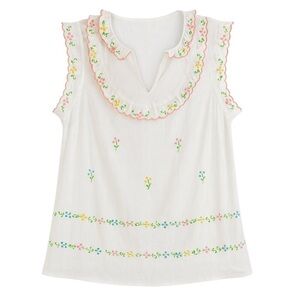 Anthropologie Girls from Savoy Embroidered Blouse Delicate Flowers Ruffles Sweet